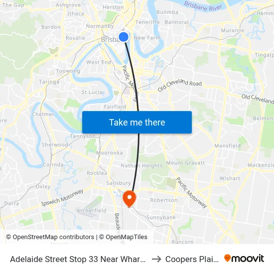 Adelaide Street Stop 33 Near Wharf St to Coopers Plains map