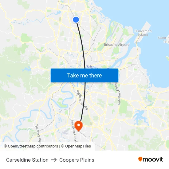 Carseldine Station to Coopers Plains map