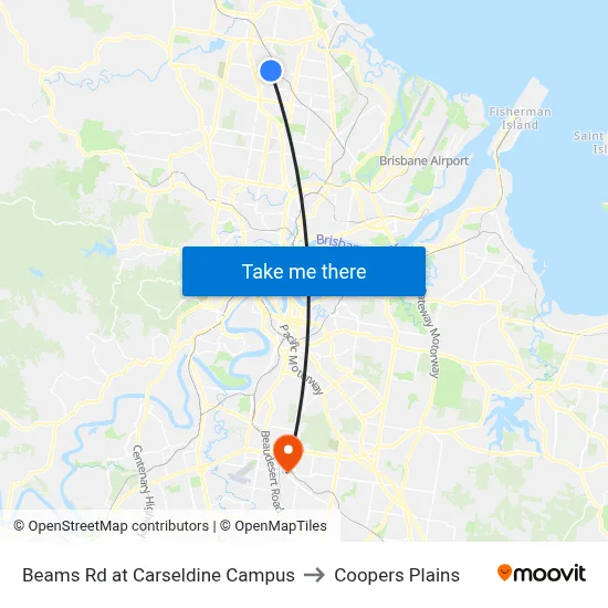 Beams Rd at Carseldine Campus to Coopers Plains map