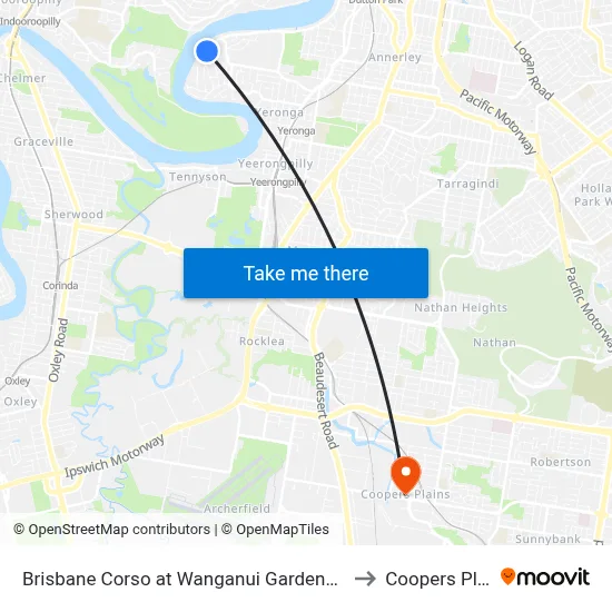 Brisbane Corso at Wanganui Gardens, Stop 35 to Coopers Plains map