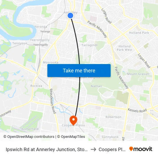 Ipswich Rd at Annerley Junction, Stop 22/21 to Coopers Plains map