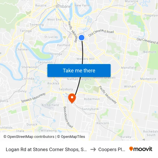 Logan Rd at Stones Corner Shops, Stop 17a to Coopers Plains map