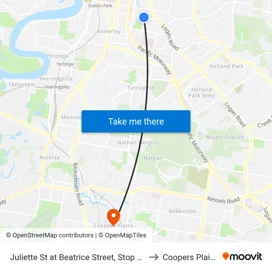 Juliette St at Beatrice Street, Stop 19 to Coopers Plains map
