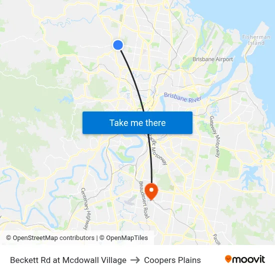 Beckett Rd at Mcdowall Village to Coopers Plains map