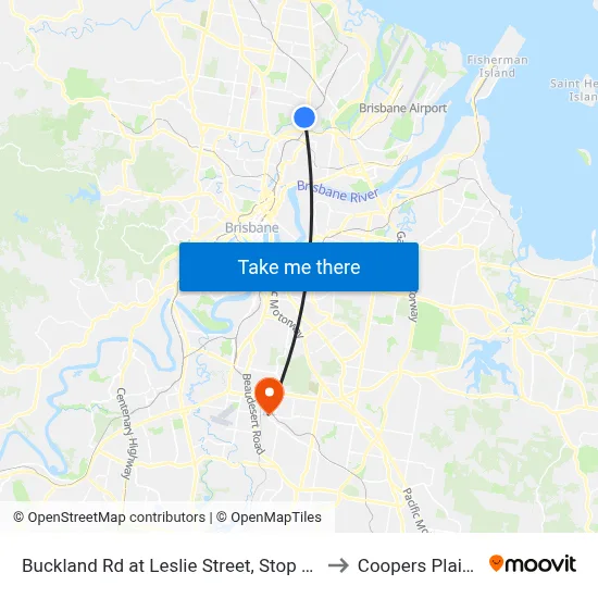 Buckland Rd at Leslie Street, Stop 38 to Coopers Plains map