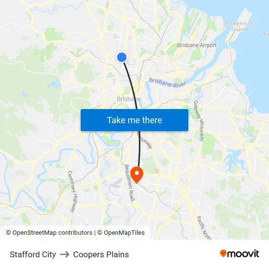 Stafford City to Coopers Plains map