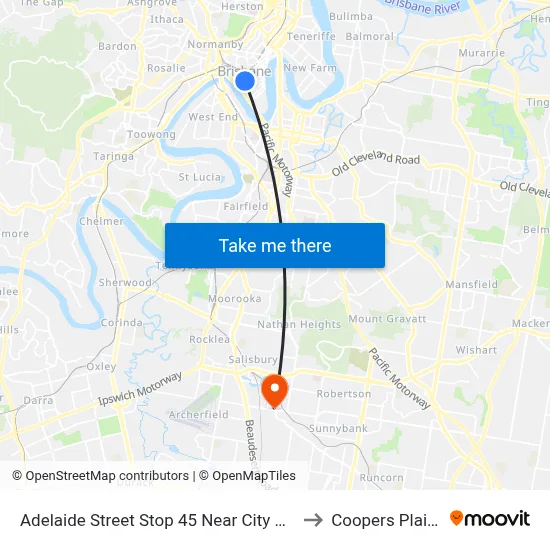 Adelaide Street Stop 45 Near City Hall to Coopers Plains map