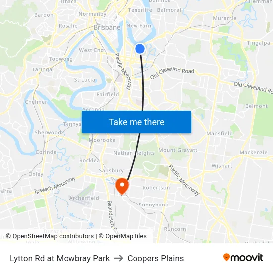 Lytton Rd at Mowbray Park to Coopers Plains map