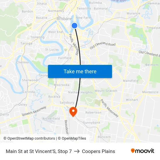 Main St at St Vincent'S, Stop 7 to Coopers Plains map