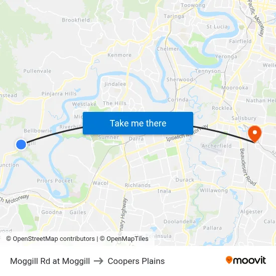 Moggill Rd at Moggill to Coopers Plains map