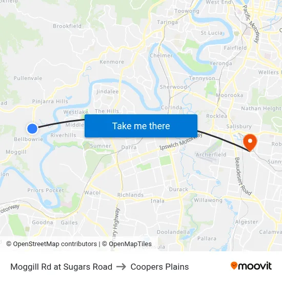 Moggill Rd at Sugars Road to Coopers Plains map