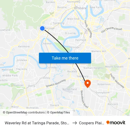 Waverley Rd at Taringa Parade, Stop 27 to Coopers Plains map