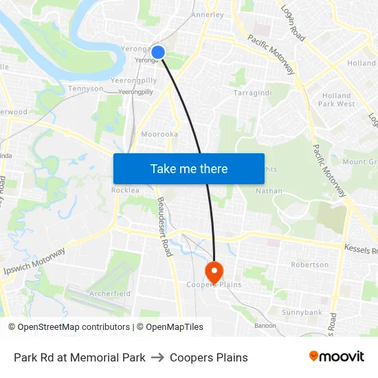 Park Rd at Memorial Park to Coopers Plains map