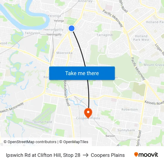 Ipswich Rd at Clifton Hill, Stop 28 to Coopers Plains map