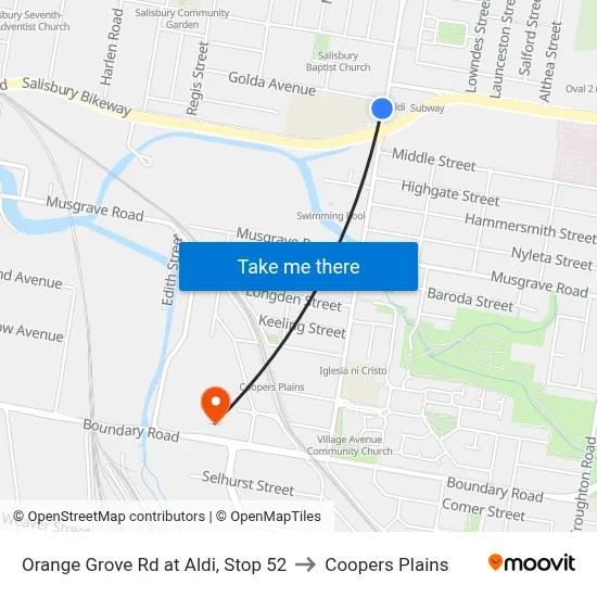 Orange Grove Rd at Aldi, Stop 52 to Coopers Plains map