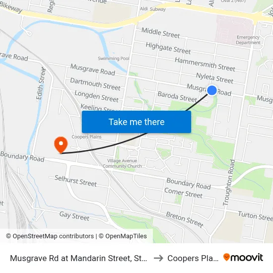 Musgrave Rd at Mandarin Street, Stop 54 to Coopers Plains map