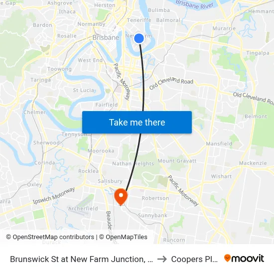 Brunswick St at New Farm Junction, Stop 14 to Coopers Plains map