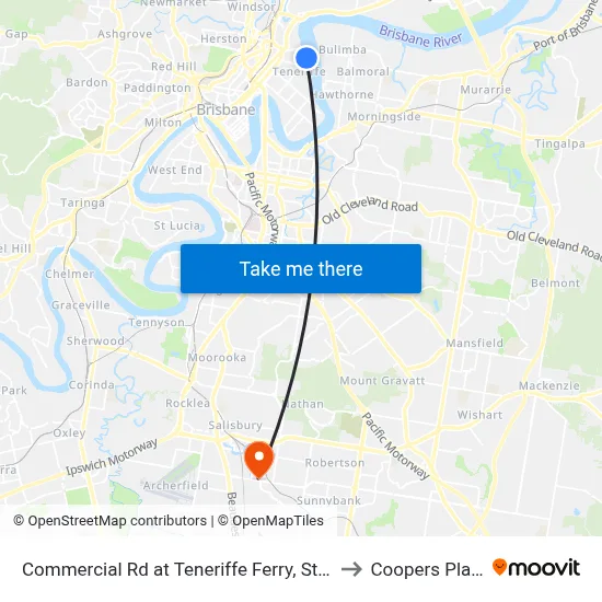 Commercial Rd at Teneriffe Ferry, Stop 16 to Coopers Plains map