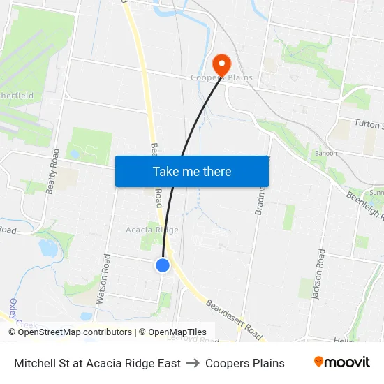 Mitchell St at Acacia Ridge East to Coopers Plains map