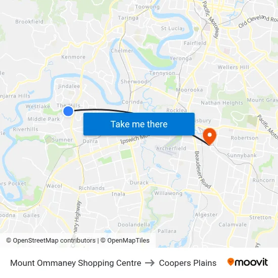 Mount Ommaney Shopping Centre to Coopers Plains map