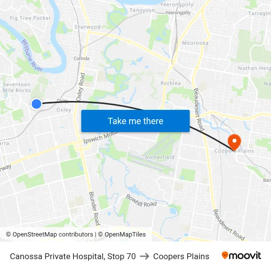 Canossa Private Hospital, Stop 70 to Coopers Plains map