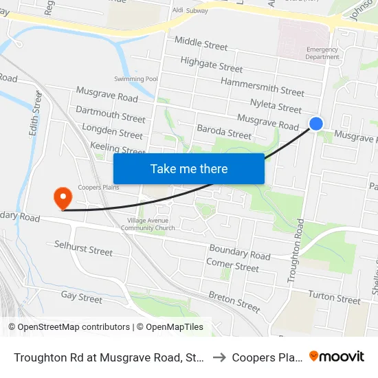 Troughton Rd at Musgrave Road, Stop 39 to Coopers Plains map