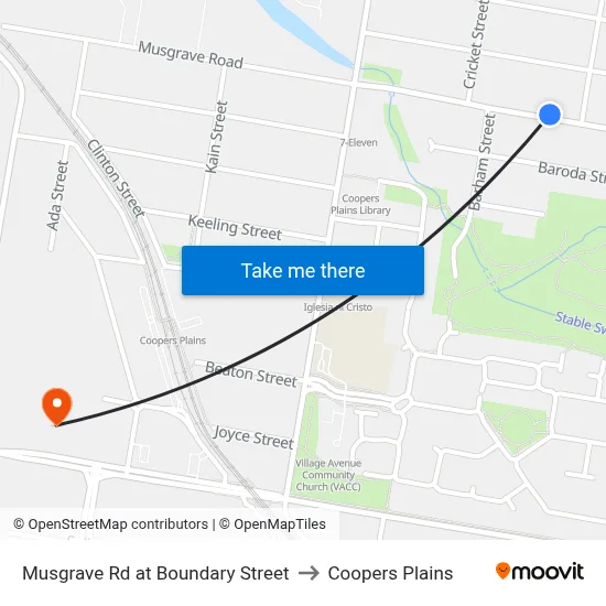 Musgrave Rd at Boundary Street to Coopers Plains map