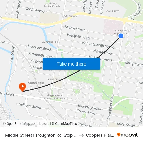 Middle St Near Troughton Rd, Stop 54 to Coopers Plains map