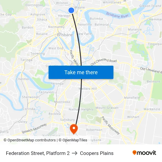 Federation Street, Platform 2 to Coopers Plains map