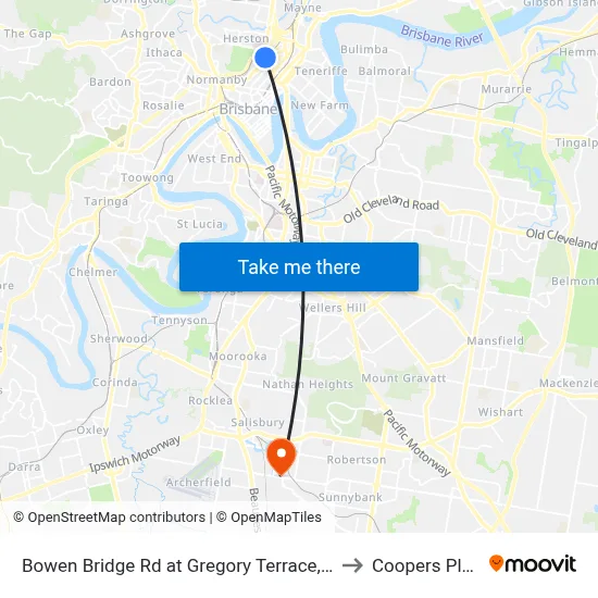 Bowen Bridge Rd at Gregory Terrace, Stop 7 to Coopers Plains map