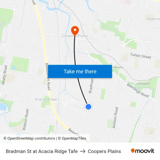 Bradman St at Acacia Ridge Tafe to Coopers Plains map