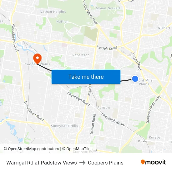 Warrigal Rd at Padstow Views to Coopers Plains map