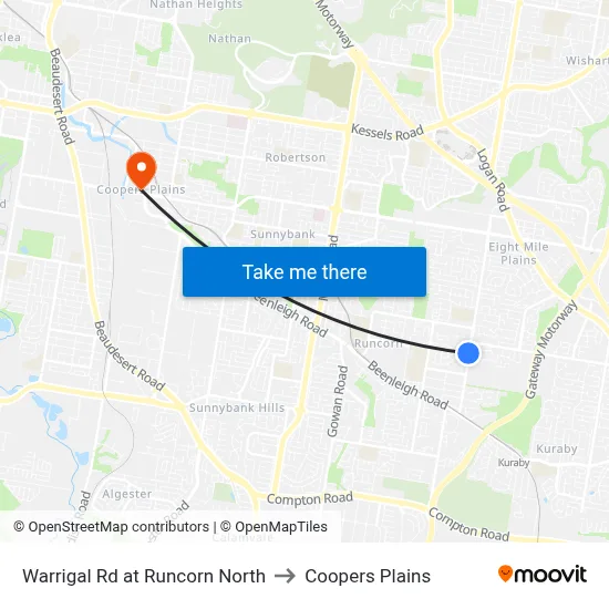 Warrigal Rd at Runcorn North to Coopers Plains map