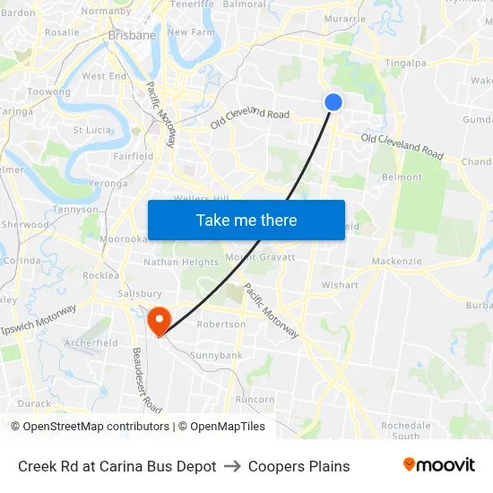 Creek Rd at Carina Bus Depot to Coopers Plains map