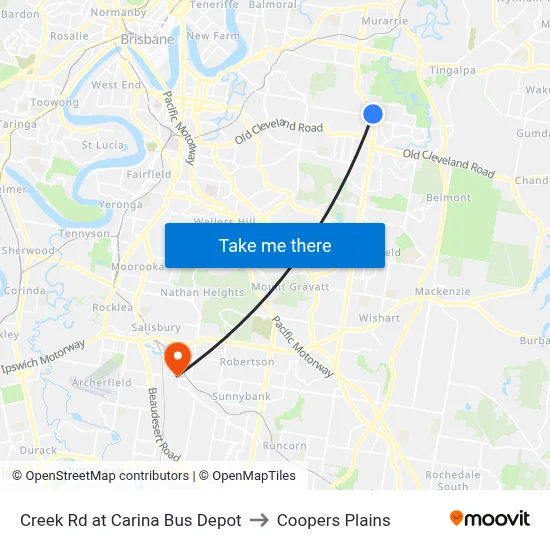 Creek Rd at Carina Bus Depot to Coopers Plains map