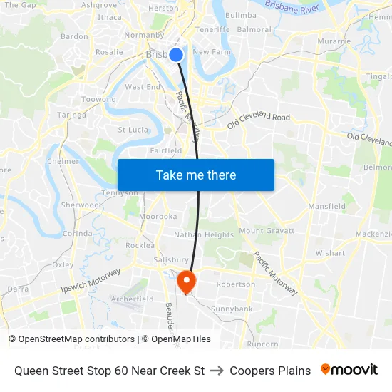 Queen Street Stop 60 Near Creek St to Coopers Plains map