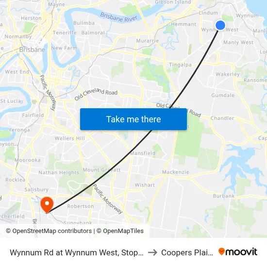 Wynnum Rd at Wynnum West, Stop 55 to Coopers Plains map