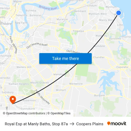 Royal Esp at Manly Baths, Stop 87a to Coopers Plains map