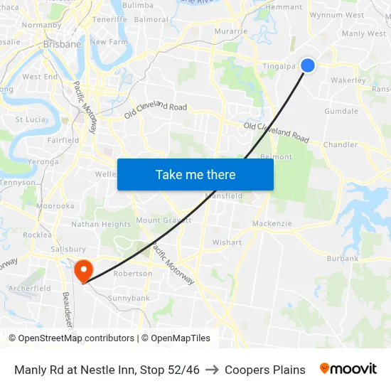 Manly Rd at Nestle Inn, Stop 52/46 to Coopers Plains map