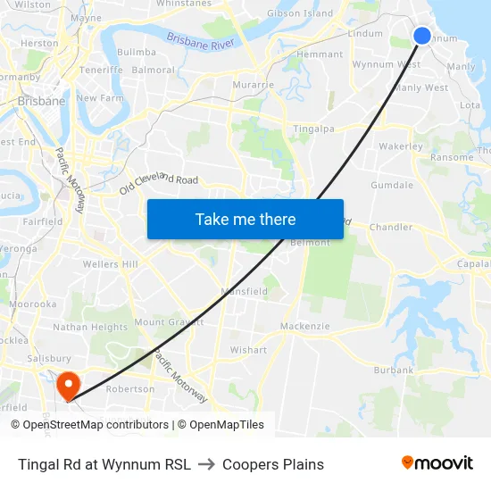 Tingal Rd at Wynnum RSL to Coopers Plains map