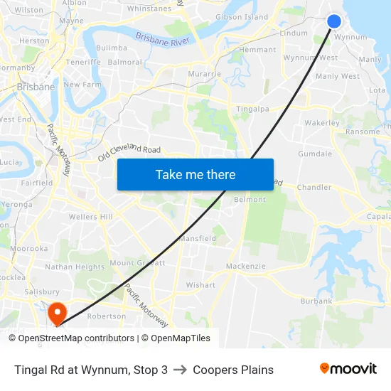 Tingal Rd at Wynnum, Stop 3 to Coopers Plains map