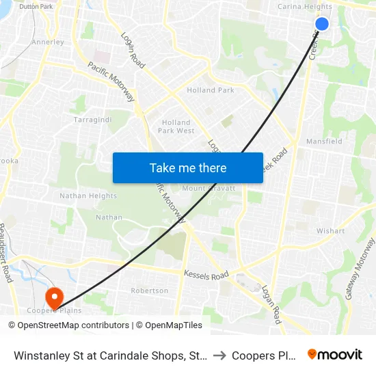 Winstanley St at Carindale Shops, Stop 49 to Coopers Plains map