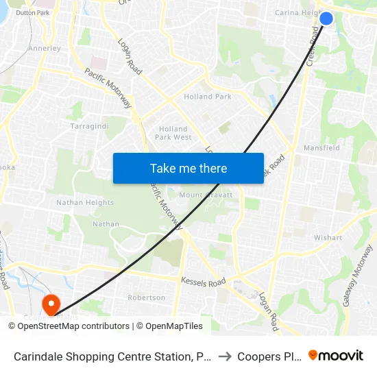 Carindale Shopping Centre Station, Platform A to Coopers Plains map