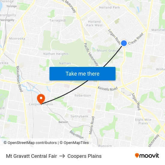 Mt Gravatt Central Fair to Coopers Plains map