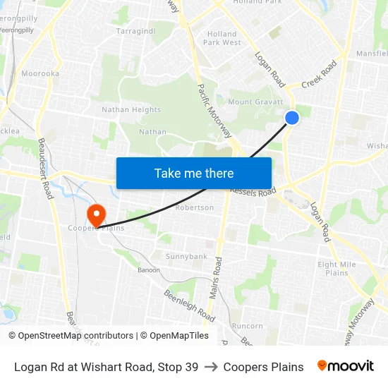 Logan Rd at Wishart Road, Stop 39 to Coopers Plains map