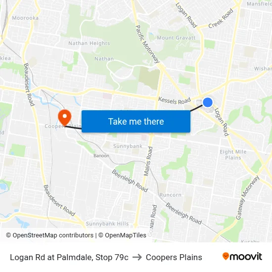 Logan Rd at Palmdale, Stop 79c to Coopers Plains map