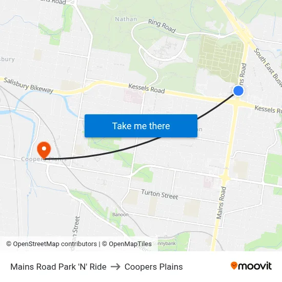 Mains Road Park 'N' Ride to Coopers Plains map