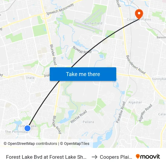Forest Lake Bvd at Forest Lake Shops to Coopers Plains map