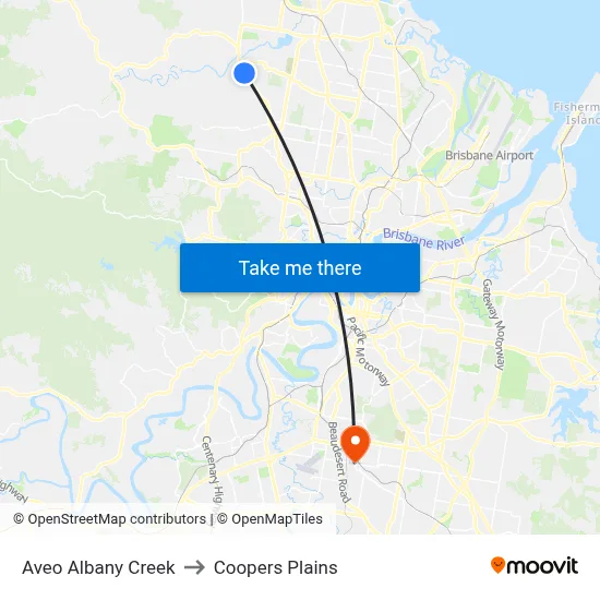 Aveo Albany Creek to Coopers Plains map
