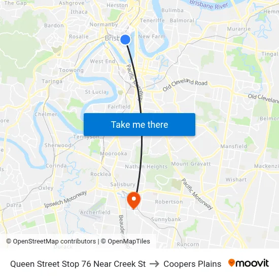 Queen Street Stop 76 Near Creek St to Coopers Plains map